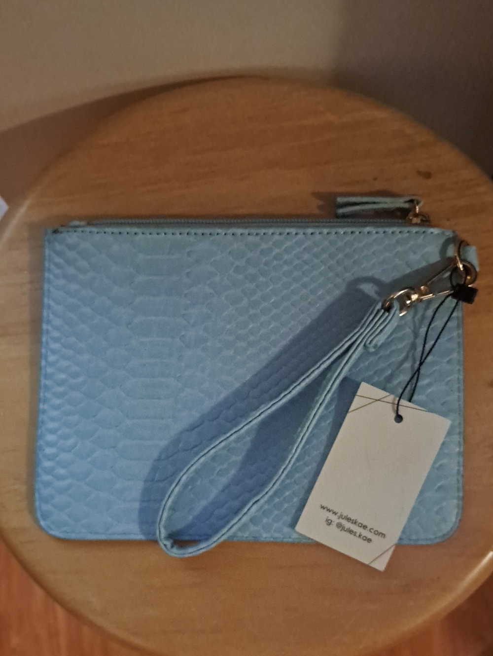 Jules Kae Light Blue Faux Snakeskin Clutch Wristlet
